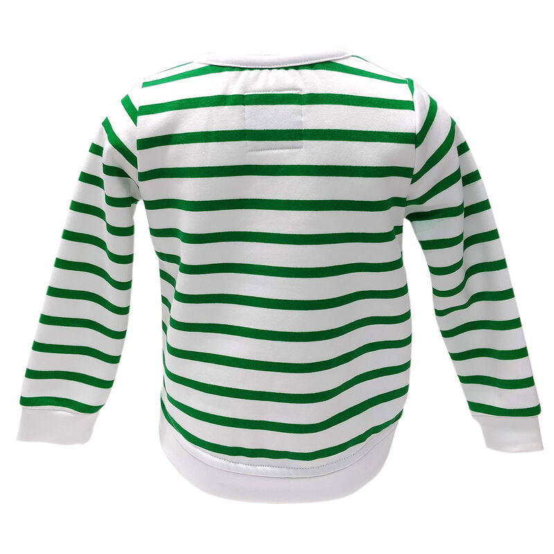 Kids Sweater With Shamrock Ireland Two Way Sequin Design, White With Green Stripes Colour