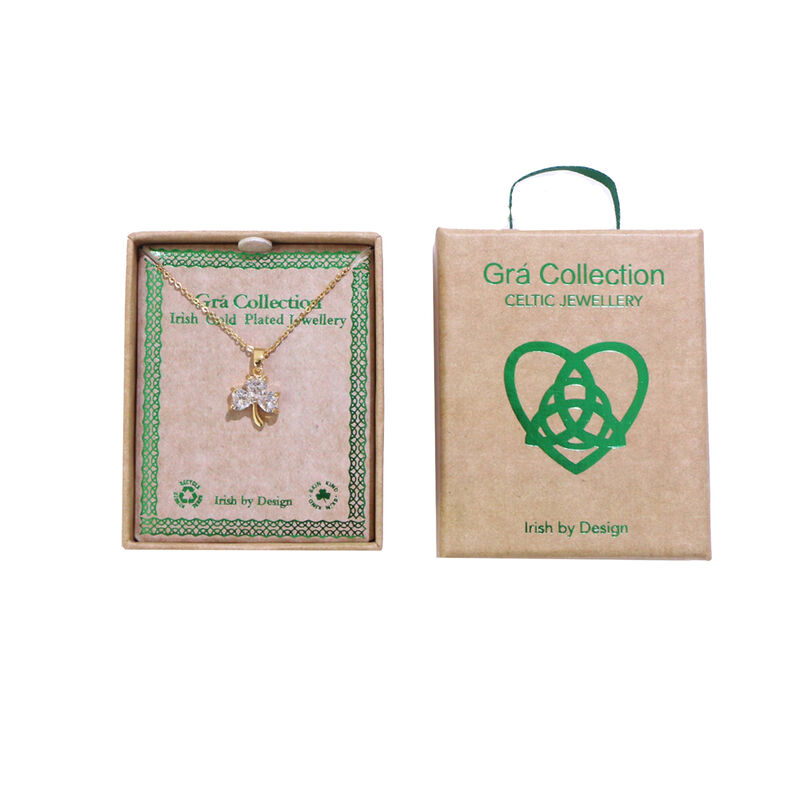 Grá Collection Gold Plated Shamrock With 3 Cubic Zirconia Stones Pendant