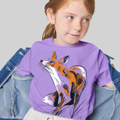 Green Island Lilac fox sketch T-shirt Kids