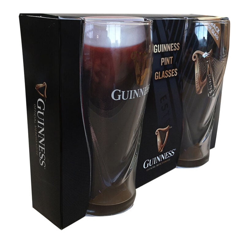 Guinness Logo 2 Pack Pint Glass Set With Embossed Harp