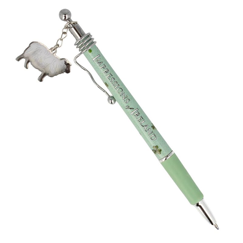 Impressions Of Ireland Light Green Pen With Sheep Charm And Shamrock Design