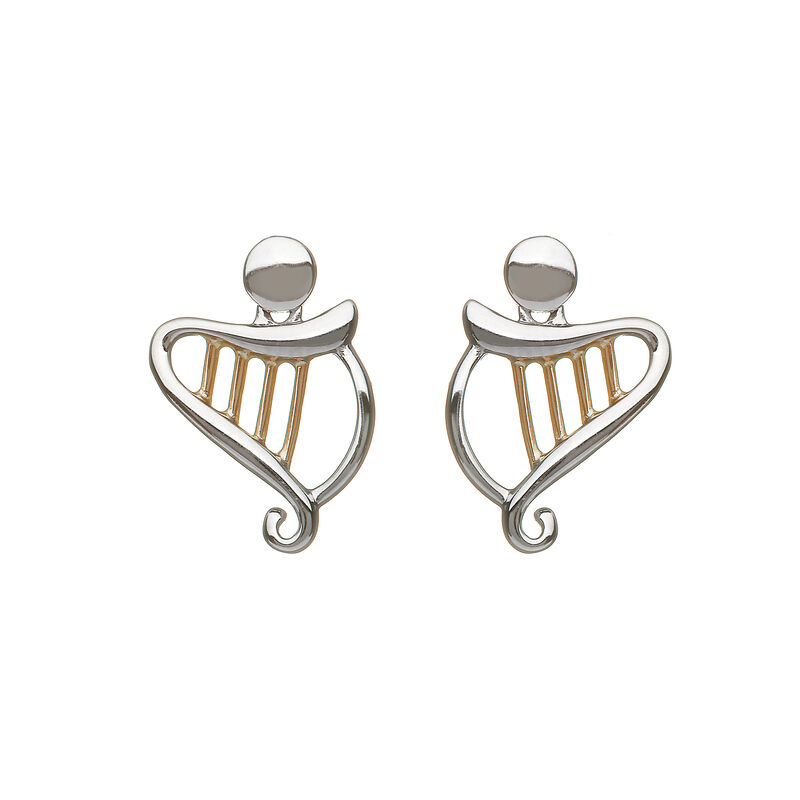 Hallmarked Sterling Silver Celtic Harp Earrings With Rose Gold Design