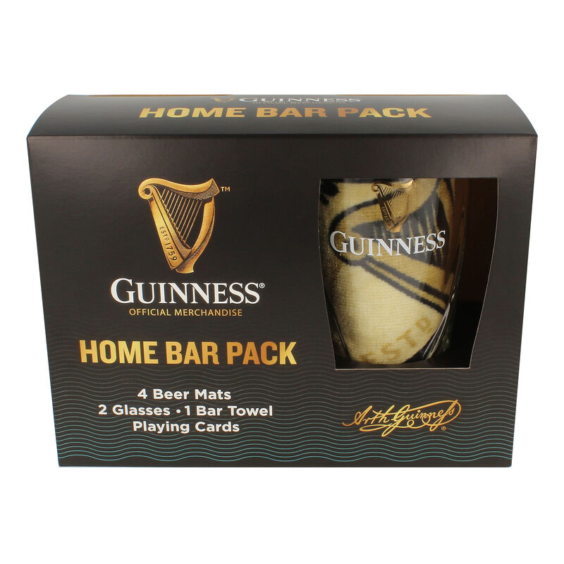 Official Guinness Home Bar Pack With Mats, Glasses, Towel & Cards