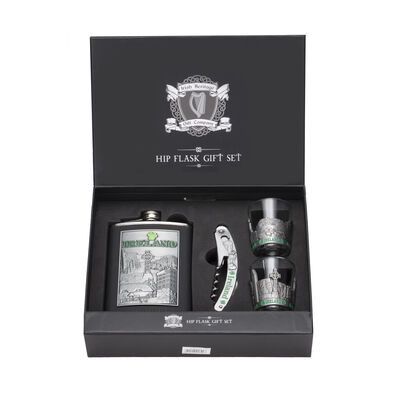 Ireland Stainless Steel Hip Flask Gift Set