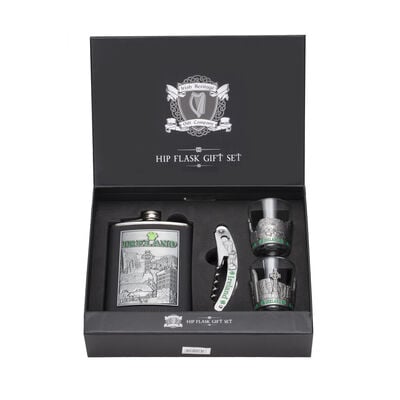 Ireland Stainless Steel Hip Flask Gift Set With Two Shot Glasses And Bottle Opener