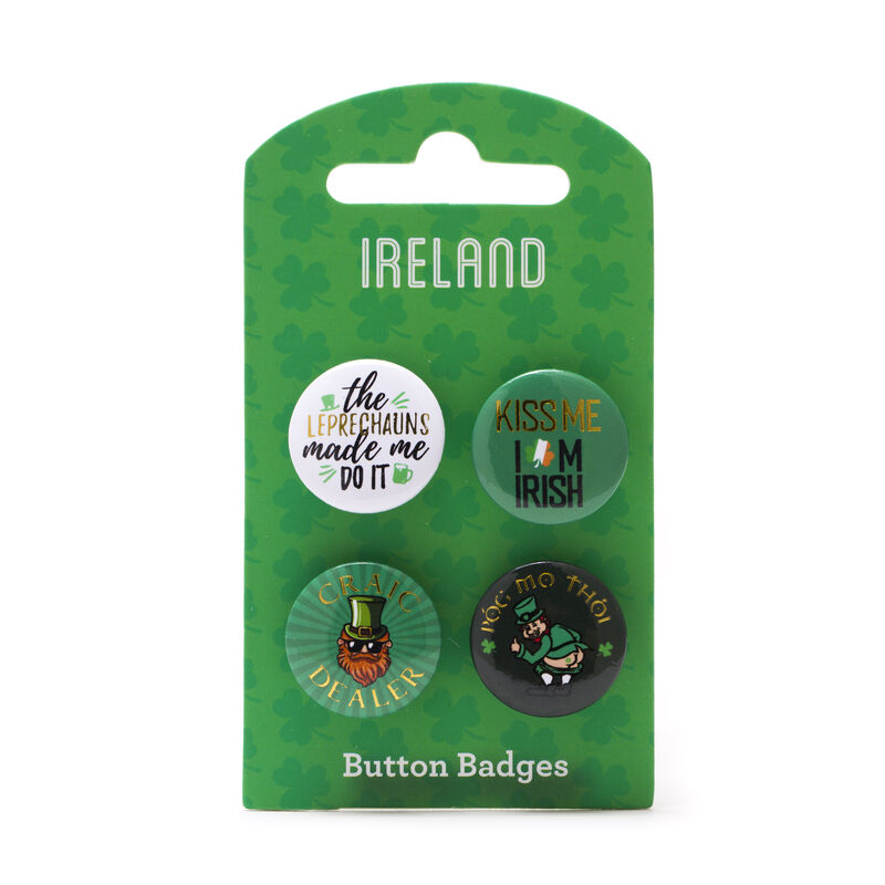 Ireland Four Pack Of Button Badges Designed With Varies Irish Saying