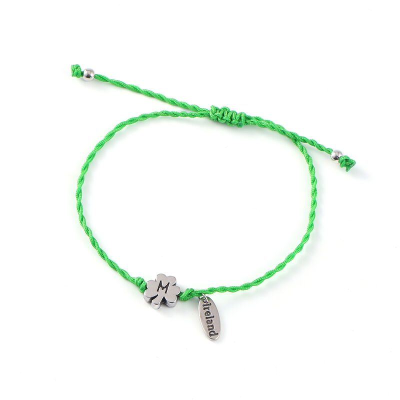 Irish String Bracelet With Shamrock Charm With Initial  Choose Letter