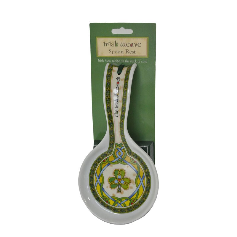 Irish Weave Ceramic Spoon Rest With Celtic And Shamrock Design  230Mm X 75Mm