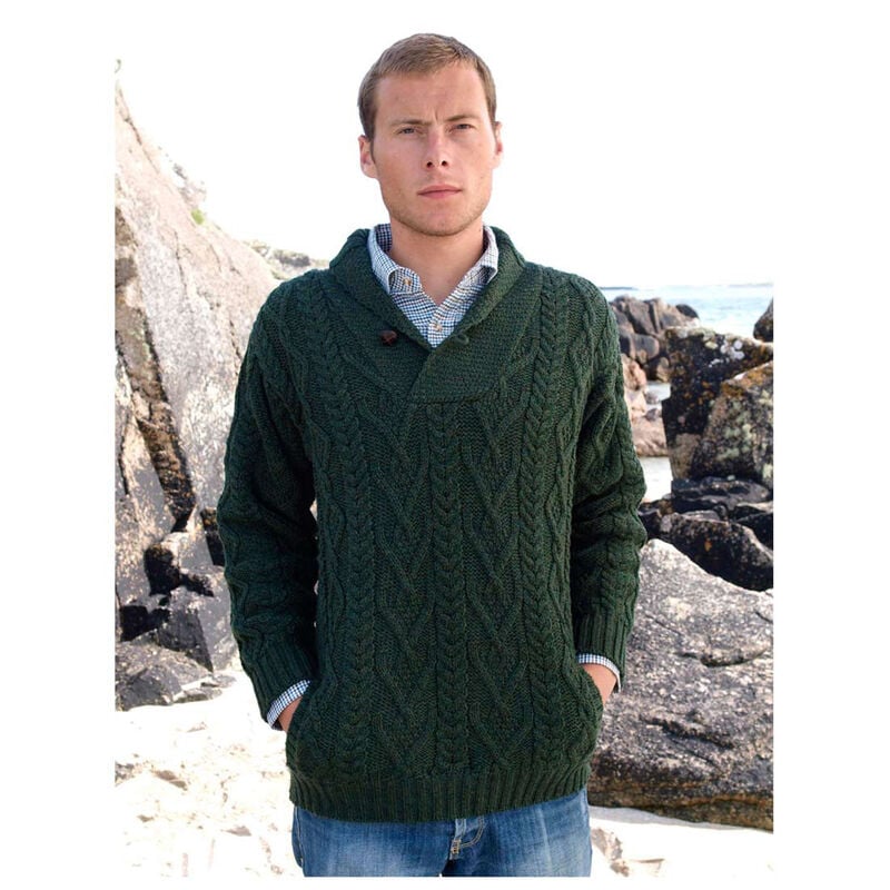 Shawl Collar Aran Sweater Green