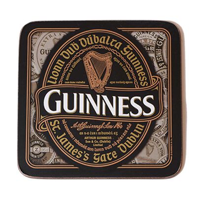 Nostalgic Guinness Coaster With Harp Design Label and Irish Text 'Lionn Dub Dubalta Guinness'