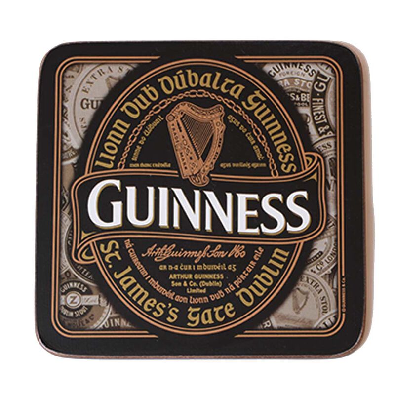 Nostalgic Guinness Coaster With Harp Design Label and Irish Text 'Lionn Dub Dúbalta Guinness'