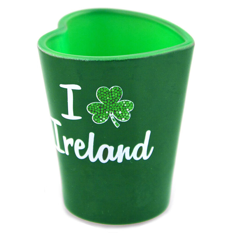 Green Irish Heart Shaped Shot Glass With I Shamrock Ireland Design
