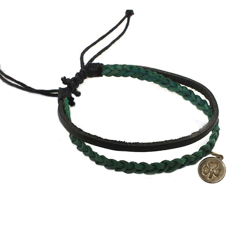 Celtic Spirit Hand Crafted Leather Bracelet  With Shamrock  Green and Black Colour