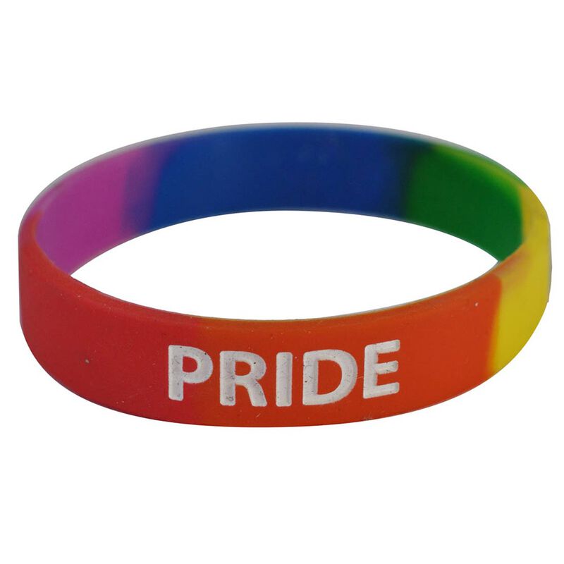 Pride Coloured Gel Wristband With A White 'pride' Print  Onesize Fits All