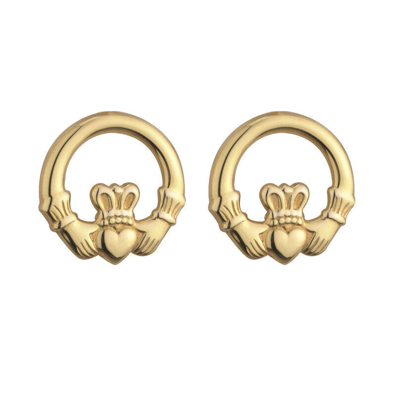 9CT Light Gold Claddagh Stud Earrings