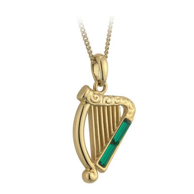 Gold Plated Green Crystal Harp Pendant