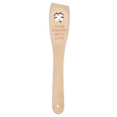 Unique Oak From Ireland With Love Wooden Spatula With Clover-Shaped Hole