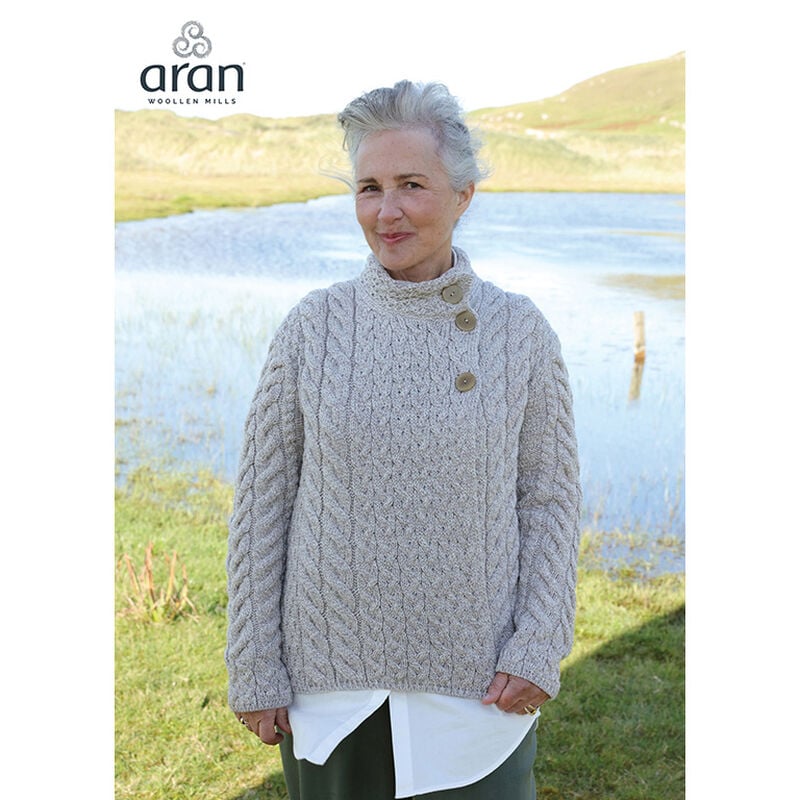 Ladies Luxury Merino Wool Trellis Multi Aran Cable Knit Cardigan, Oatmeal