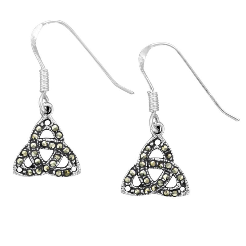 Hallmarked Sterling Silver Marcasite Celtic Trinity Knot Earrings