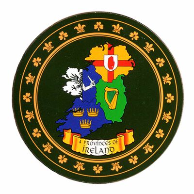 Hearaldic Coaster With Map Of Ireland Designed In The Four Provinces Crests