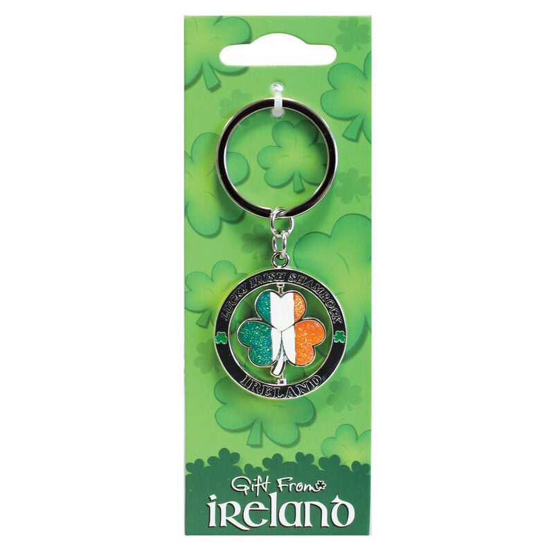 Lucky Irish Tri Colour Shamrock Spinner Keychain