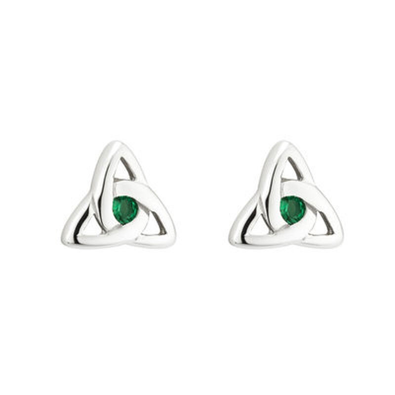 Hallmarked Sterling Silver Green Crystal Trinity Knot Earrings