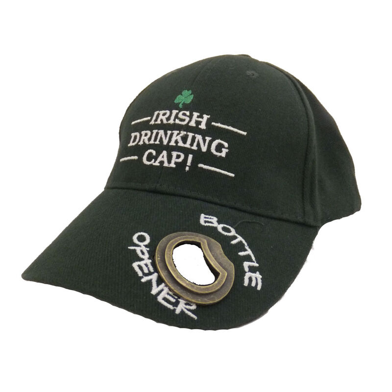 Green Baseball Cap With Irish Drinking Cap Lettering And Metal Bottle Opener