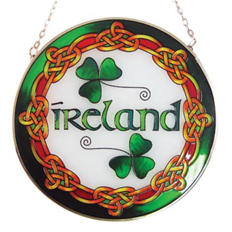 6 Round Stained Glass Hanging Panel With Ireland Text