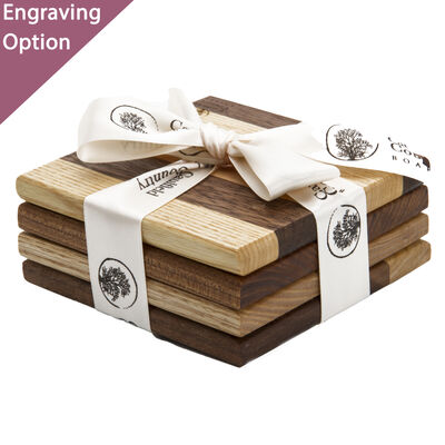 Set of 4 Wooden Coasters Wrapped In Ribbon