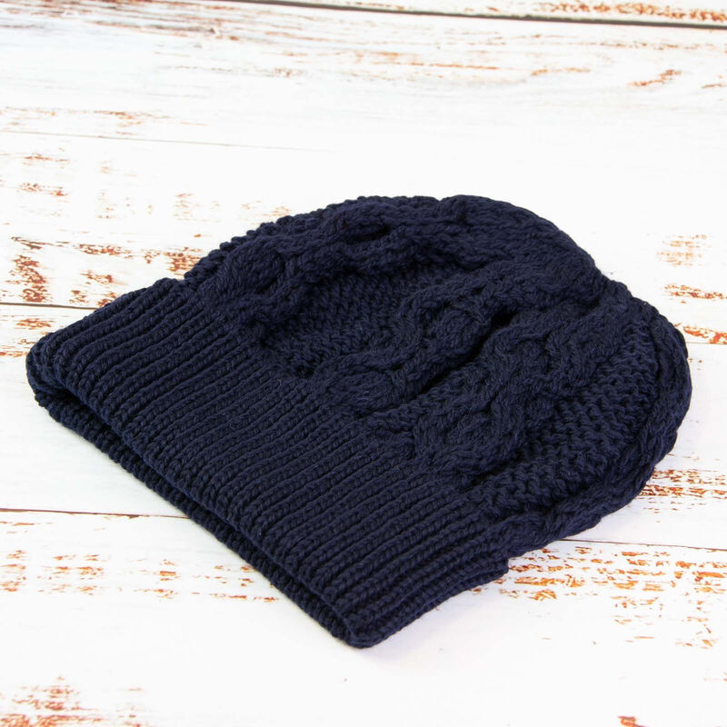 100% Merino Wool Aran Craft Honeycomb Hat, Navy Colour