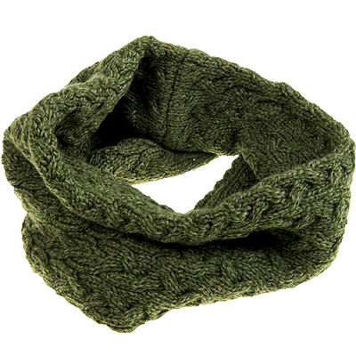 Aran Woollen Mills Super Soft Merino Wool Infinity Cabled Scarf, Green Colour
