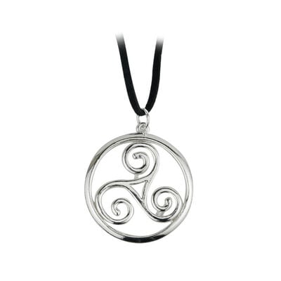 Silver Plated Round Celtic Spiral Pendant On Wax Cord
