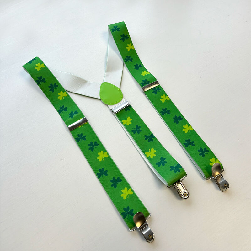Luck Of The Irish Green Suspenders With Extra Mini Shamrocks Design