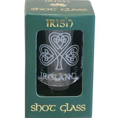 Boxed Irish Shot Glass With Single Shamrock Design