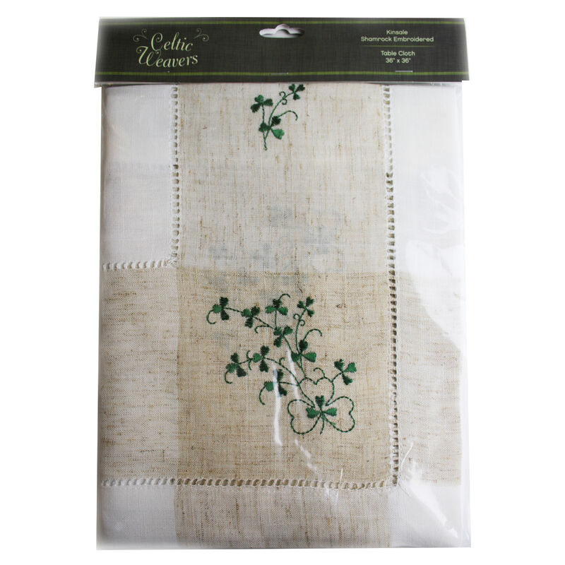 Pure Cotton Natural Tablecloth Designed With Shamrock Crochet, 36” X 36”