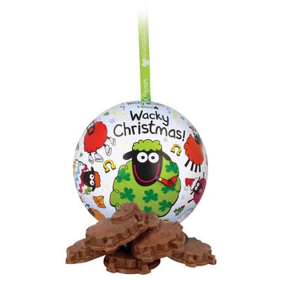 Wacky Wollies Ireland Metal Christmas Bauble With Chocolate Sheep