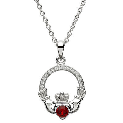 Shanore Claddagh January Garnet Birthstone Pendant Adorned With Crystal