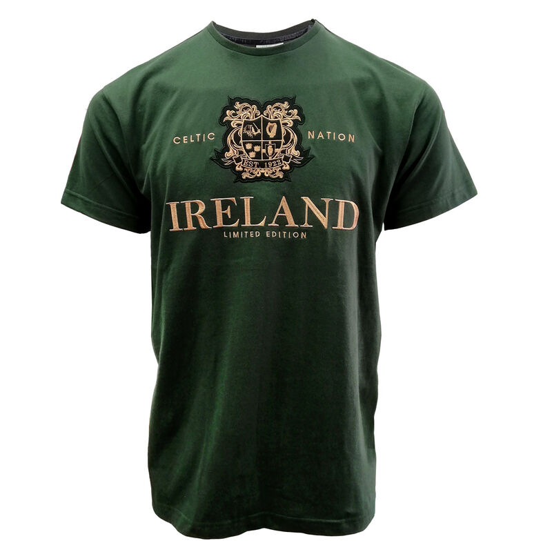 Celtic Nation Ireland Limited Edition T-Shirt With Crest Design, Green Colour