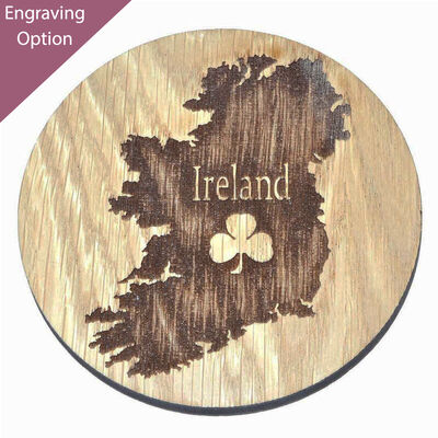 Irish Wooden Designed Coaster With Map Of Ireland And Shamrock Design