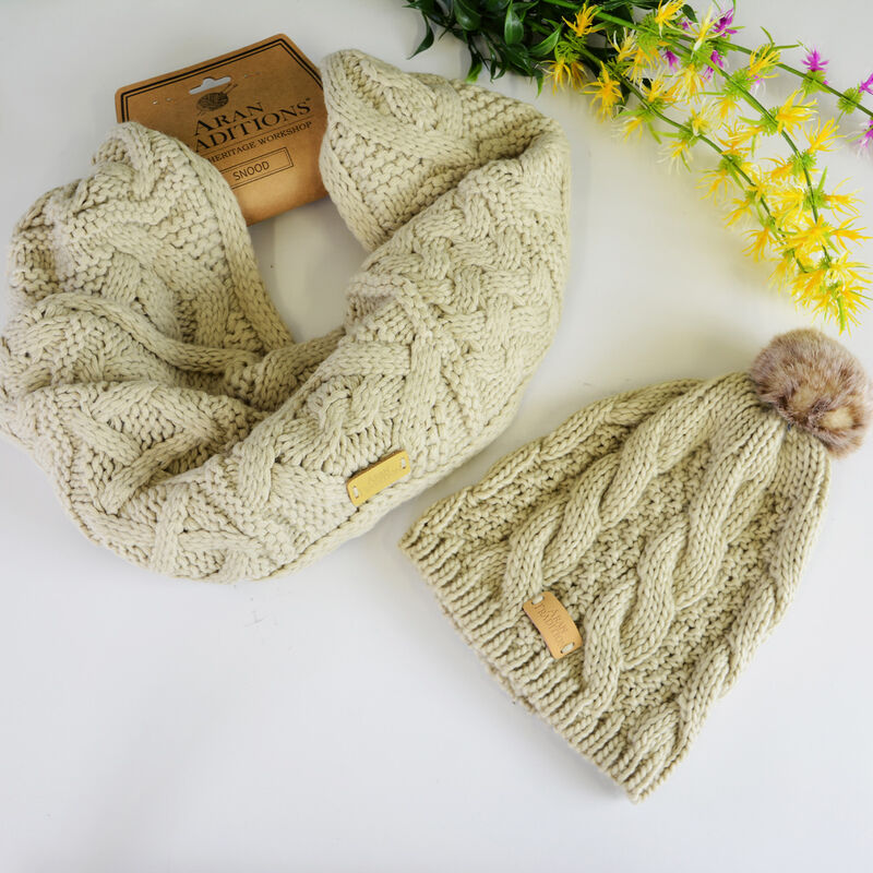 Aran Traditions Knitted Snood & Tammy Hat Set, Oatmeal Colour