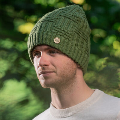 Irish Knitwear Co. Basket Weave Knitted Beanie Hat, Forest Green Colour