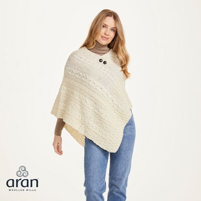 Aran Woollen Mills Natural Poncho With Button Detail