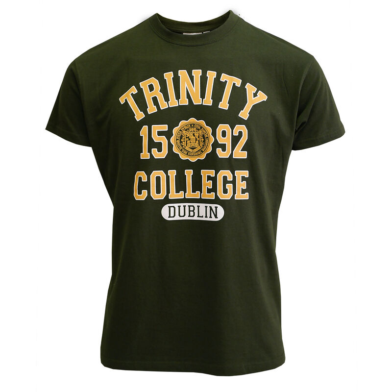 Trinity College Dublin Varsity Tee – Bottle Green With Yellow Print