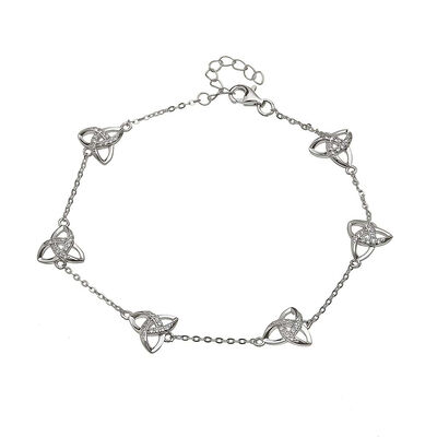 Hallmarked Sterling Silver Cubic Zirconia Trinity Knot Chain Bracelet