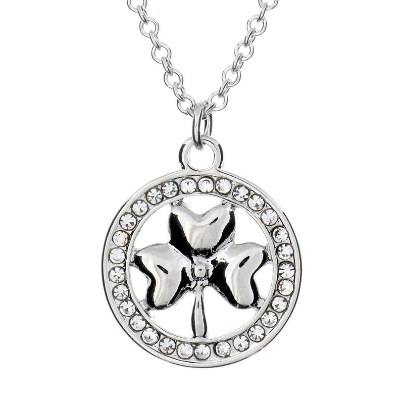Silver Plated Carrick Silverware Cubic Zirconia Shamrock with Circle Pendant
