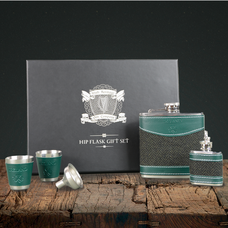 Herringbone Design Hip Flask Gift Set