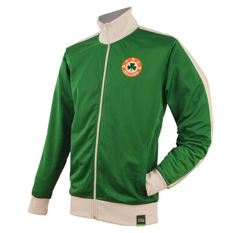 Retro Designed Ireland Football Cotton Zippy Jacket, Green Colour