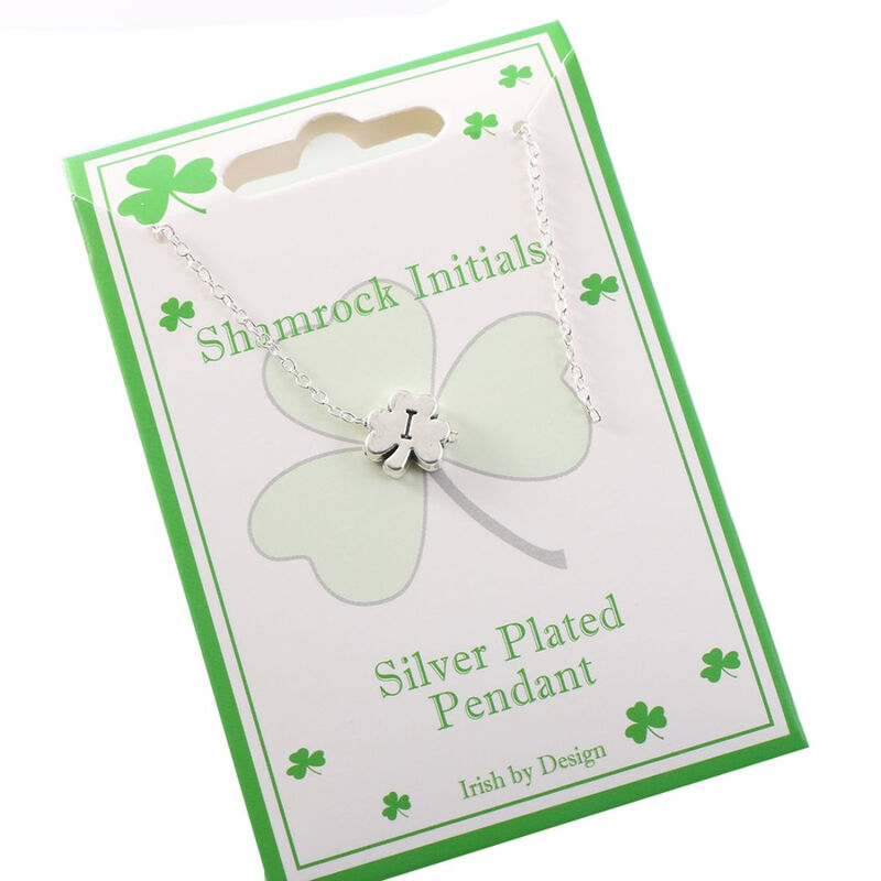 Shamrock With Initials Silver Plated Pendant  Choose Your Letter