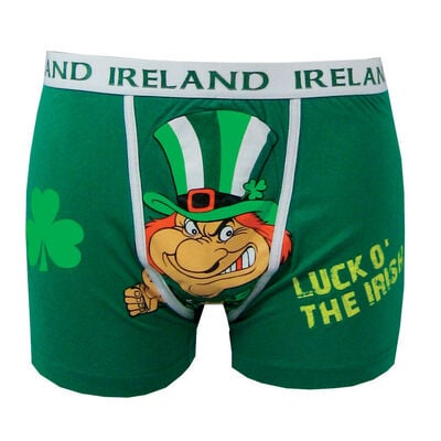Boxer Shorts With Cheeky Leprechaun And Luck Of The Irish Print  Green Colour