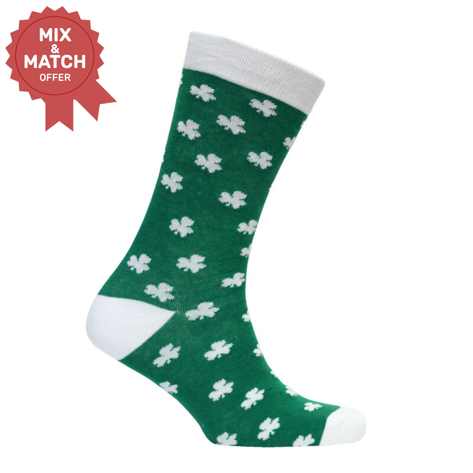 Buy Green Lucky Irish Socks With White Toe And Shamrock Pattern Design ...